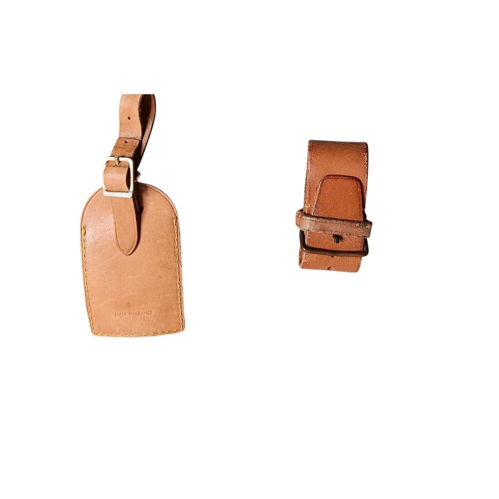 Preowned Authentic Louis Vuitton Vachetta Leather Luggage Tag & Strap Set of 2 - Picture 5 of 16